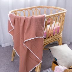 Multicolor cotton muslin gauze infant swaddle blanket with tassels